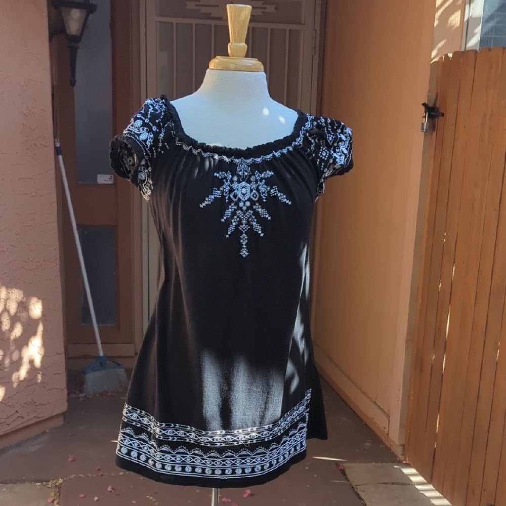 Chico's Black Tunic with White Embroidery